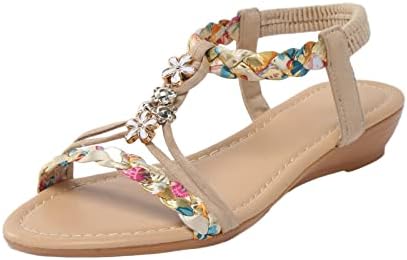 נעלי טריז נשים סנדלי חרוזים שטוחים סנדלי חוף חוטיני חוף שטוח חוף לבן סנדלי טריז לנשים בגודל 8.5