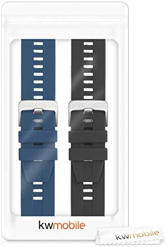 להקות שעון Kwmobile תואמות את Huawei Watch GT - סט רצועות של 2 רצועות סיליקון חלופיות - שחור/כחול כהה