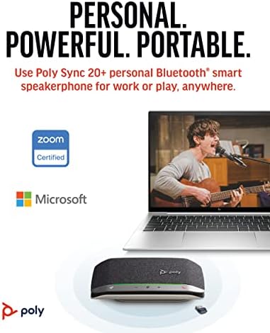 Poly Sync 20+ רמקול Bluetooth אישי W/USB -A UC מתאם Bluetooth - הרעש/הפחתת הד - התחברו באופן אלחוטי ל- PC/Mac/Playse