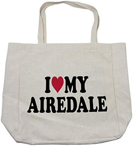 תיק קניות Ambesonne Airedale, אני אוהב את גזעי חובבי כלבי הלב שלי לב, תיק לשימוש חוזר וידידותי לסביבה
