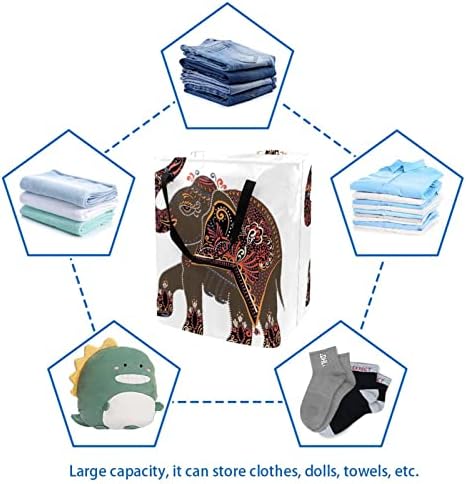 סל כביסה מתקפל בהדפס פיל, סלי כביסה עמידים למים 60 ליטר אחסון צעצועי כביסה לחדר שינה בחדר האמבטיה