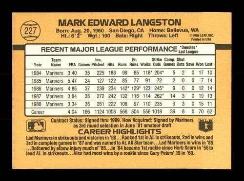 מארק לנגסטון חתימה משנת 1989 Donruss Card 227 סיאטל Mariners SKU 184420 - כרטיסי חתימה על לוחית