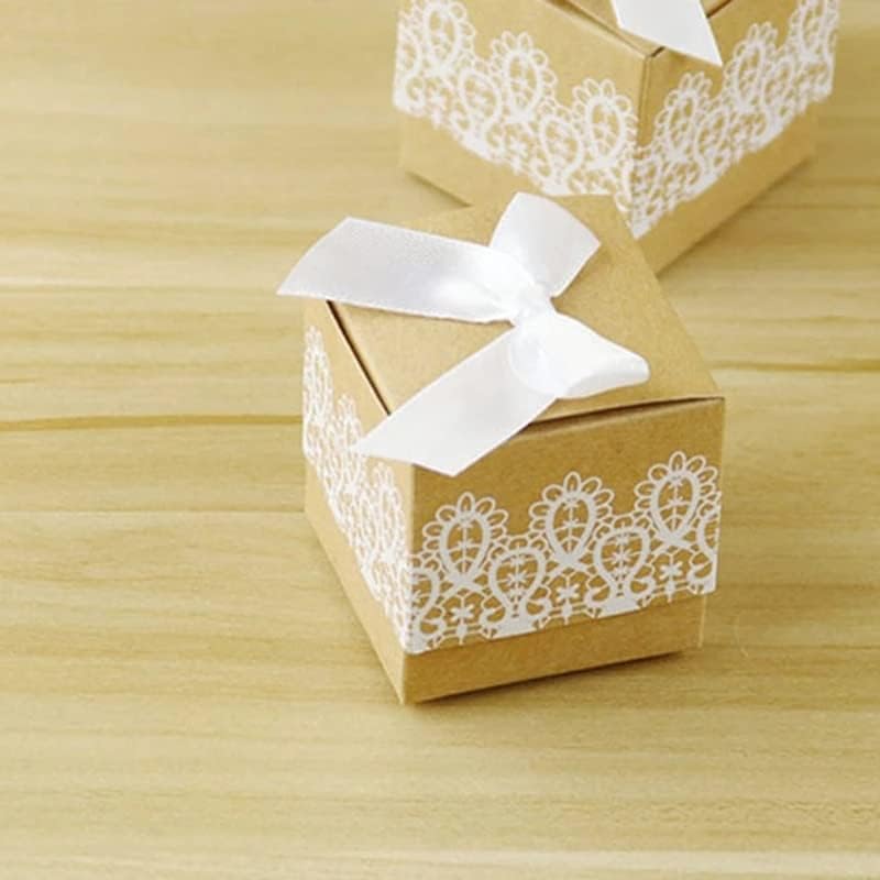 JGQGB 100 יחידות תחרה קשת נייר קראפט DIY קופסאות ממתקים מעדיפות קופסאות קופסאות מתוקות וסרט מתוק