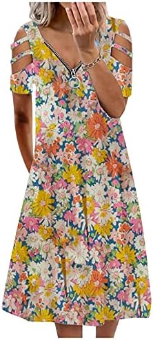 שמלת שרוול קצרה של נוקמופו אופנה מזדמנת צבע אחיד צבע חלול שרוול קצר רוכסן Z שמלות צווארון שמלות נשים