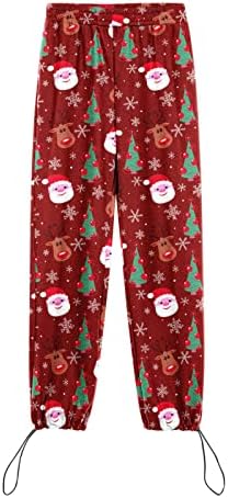 מכנסי טרנינג לחג המולד רצים רצועות כותנה רחבה מותניים גבוהים מכנסי רגל רחבים רגילים חג המולד רופף מכנסי טרנינג