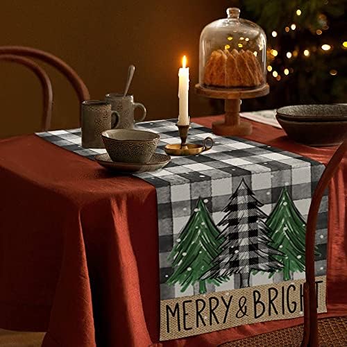 ארקני חג המולד שולחן רץ 72 סנטימטרים, שחור לבן באפלו משובץ עצי קפה בית אוכל מקורה חורף עונתי חג החווה שולחן