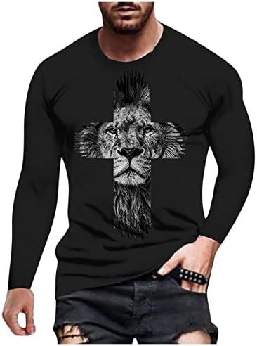 חולצות טריקו של שרוול ארוך של XXBR לגברים, אמונה רחוב 3D ישו קרוס קרוס אריה מודפס אימון אתלטי