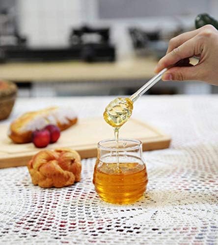 מקונו דבש צנצנת עם מצקת ומכסה זכוכית דבש סיר מיכל מתקן לבית מטבח,9 אונקיה, ברור