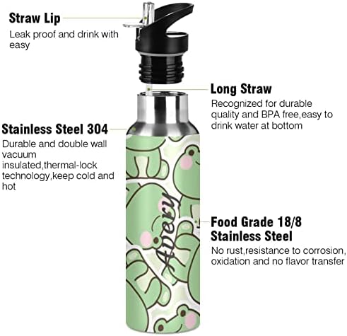 בקבוק מים בהתאמה אישית של גלפי, בקבוק מים של קוואי צפרדעים עם מכסה קש, ללא BPA, 20 גרם נירוסטה מבודדת,