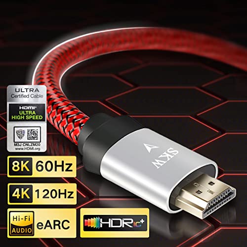 שדרוג SKW 8K כבל HDMI 2.1 במהירות גבוהה במיוחד, נחושת קריסטל יחידה 8K@60Hz 48 ג'יגה-ביט לשנייה חוט