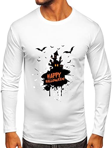חולצות טריקו של Zddo Halloween Mens, גברים מאושרים ליל כל הקדושים רדוף בית הדפס שרוול ארוך שרוול גרפי מצחיק