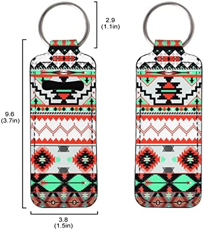 Jeocody Aztec Tribal Chapstick Holder מחזיק מפתח כיס שפתון נייד עם שרשראות מפתח לנשים נשים עם שרשרות מפתח מתכתיות