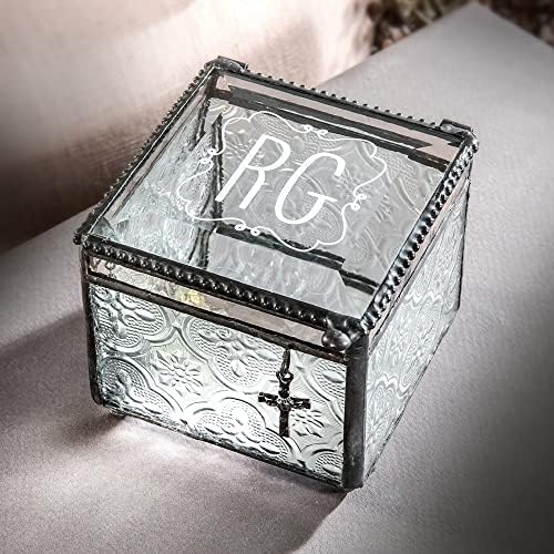 J Devlin Box 631 EB 212-2 מכוס ויטראז 'מונוגרמה בהתאמה אישית קופסת תכשיטים מזכרת עם קסם צולב