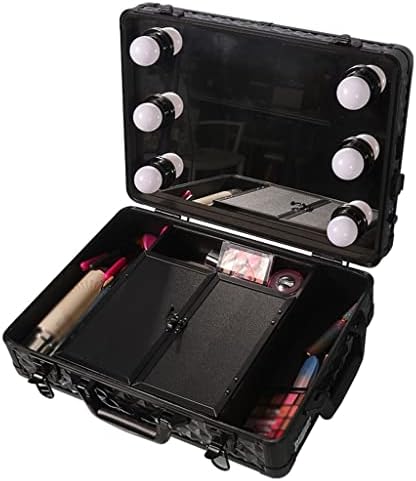ZHUHW Beauty Trolley Cox קופסת איפור שחורה קיבולת גדולה עם איפור קופסא אור מאפרת רב-פונקציונלית קעקוע קעקוע קעקוע