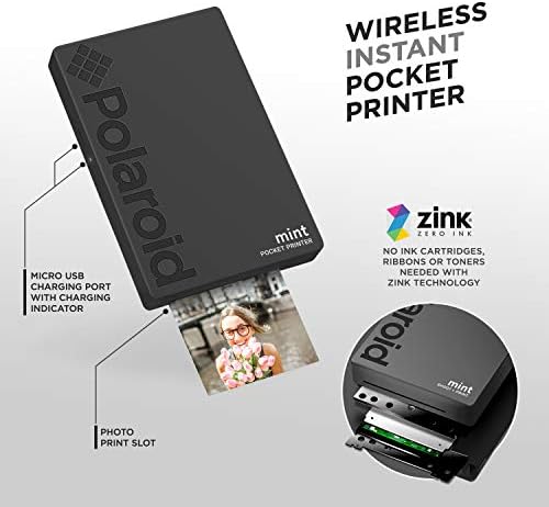 מדפסת כיס מנטה פולארואיד מנטה עם Zink Zero Technology Technology & Bluetooth מובנה למכשירי אנדרואיד ו-