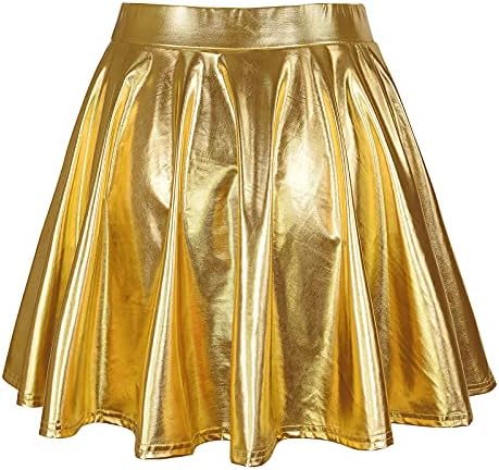 חצאית מטאלית חצאית מחליק נשים התרחבה במותן גבוה מיני חצאית נלהבת חצאיות ליל כל הקדושים לנשים