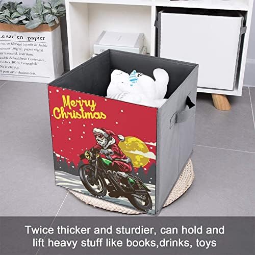 מצחיק חג המולד סנטה קלאוס אופנוע מתקפל אחסון פחי מתקפל קופסות בד קוביית פשוט ארגונית עם ידיות