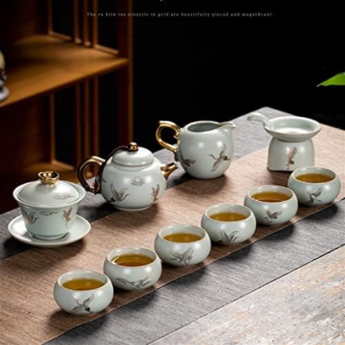 ערכת תה Kungfu של Zsedp יכולה להעלות חתיכת חרסינה קומקום חרסינה קערה כוסות תה המתארות סט רטרו ביתי