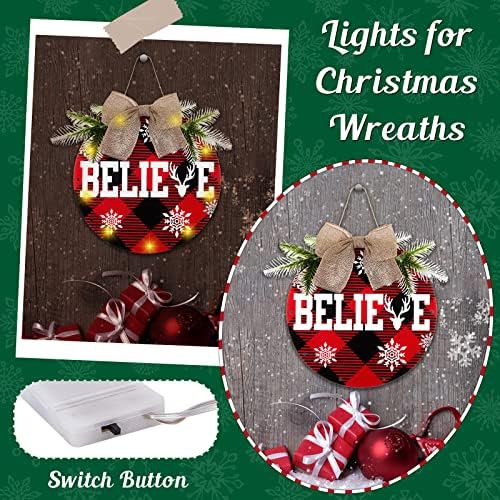 3 יח 'קישוטי דלת חג המולד בופלו קישוטי זר משובץ אורות LED נורות עץ תלייה מאמינים שלג הביתה לדלת הכניסה