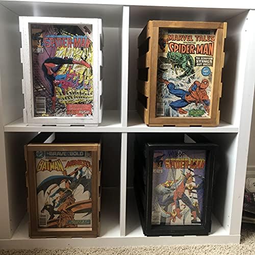 קופסת אחסון קומיקס מעץ - מחזיקה עד 170 ספרי קומיקס, פח קומיקס ערימה מעץ מובחר, כולל חלון תצוגה