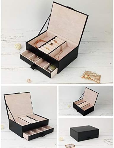קופסת אחסון שולחנית, מגירת קופסאות תכשיטים מסיימת מגש דקורטיבי מתנה מתנה תצוגת תכשיטים נעילה כפולה שכבה