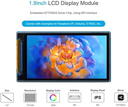 WAVESHARE 1.9 אינץ 'מודול תצוגה LCD, 170 × 320 רזולוציה RGB 262K צבעים מסך IPS, שבב מנהל התקן ST7789V2