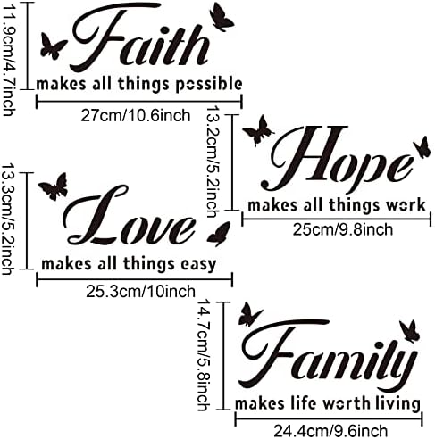Mayjoydiy 4pcs שבלונות Word 11.7 x 8.3 אינץ 'אמונה אהבה תקווה תקווה משפחתית ציור שבלונות לציור