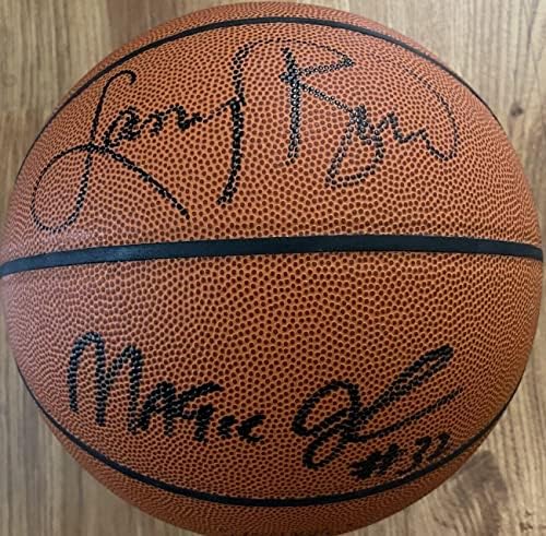 לארי בירד מג'יק ג'ונסון חתימה חתימה על Spalding NBA כדורסל JSA שוורץ - כדורסל חתימה