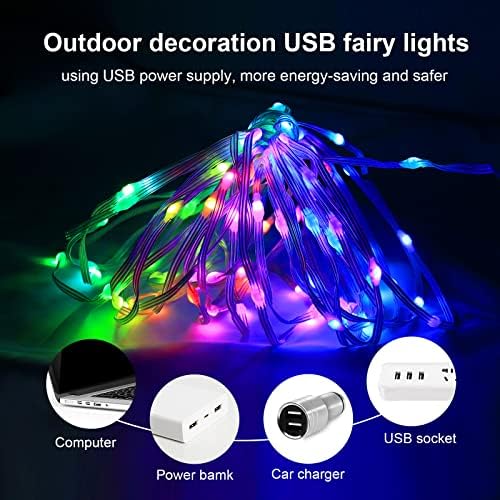 Visdoll LED LED Multicice Fairy אורות מיתרים, 32.8ft WS2812 5V RGB הניתנים להתייחסות ל- USB אורות
