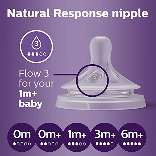 בקבוק תינוק טבעי מזכוכית פיליפס אוונט, 8 עוז, 4 יח', מדע913/04 &תגובה טבעית פטמות בקבוק תינוק זורמות