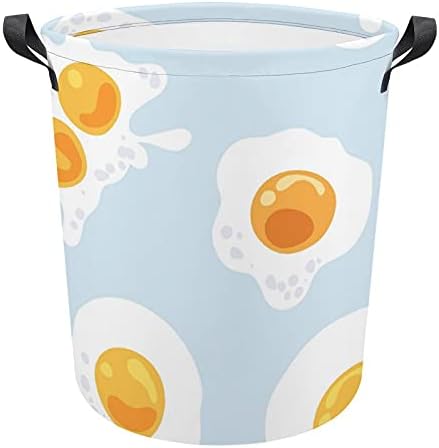 ביצים מטוגנות שק כביסה עם ידיות סל עגול סל אחסון עמיד למים מתקפל 16.5 על 17.3 אינץ
