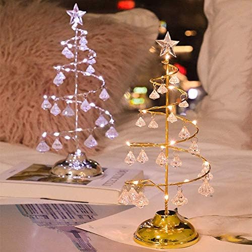 עץ חג המולד מתכת בצורת שולחן LED מנורת תאורה עץ חג המולד עם תליון קריסטל אור לילה לחדר שינה לחתונה שולחן