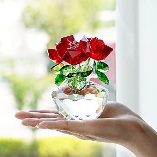 צלמיות פרחי ורד קריסטל שולחן פרחים זכוכית שולחן דקורטיבי מרכזי משקל נייר אוסף מלאכה תפאורה ליום השנה חג האהבה