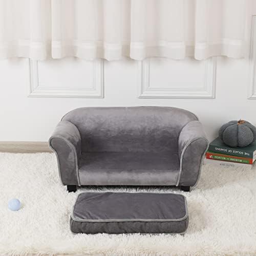 מיטת ספה לכלבים קטנים, ספת חתול קטיפה עם כרית רחיץ ורגלי פלסטיק