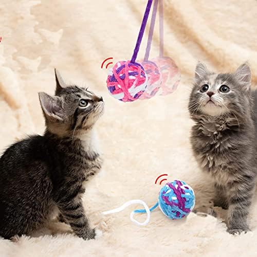 סניום חתול חוט כדור צעצוע עם פעמון, קשת צמר חוט כדורי עם מורחב זנב אינטראקטיבי חתול תרגיל שריטה לשחק