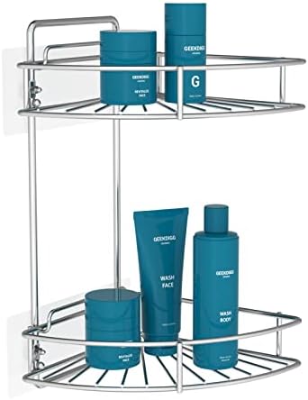 Geekdigg 2 חבילה פינתית קאדי, מדפי מקלחת דבק, מדף מקלחת נירוסטה רכוב על קיר למקלחת פנימית, חדר אמבטיה, שירותים,