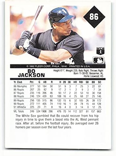 1992 Fleer 86 Bo Jackson - Chicago White Sox