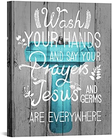Fushvre Teal Wall Wall Decor שוטף את הידיים שלך ואומר שהתפילות שלך חותמות על ישוע וחיידקים נמצאים