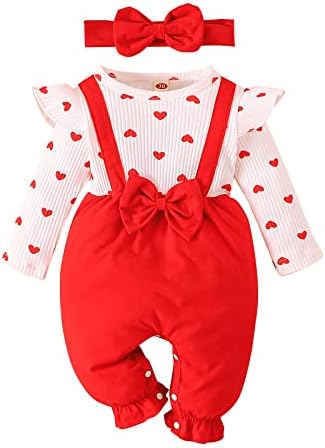 בנות תינוקות חג האהבה תלבושת רומפר ראפל שרוול אהבה הדפס לב הדפס סרבל אחד חתיכה 0-18 מ 'בגד גוף הילדה