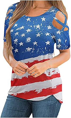 נשים של אמריקאי דגל חולצה 4 יולי טי חולצות צווארון עגול מגזרת קצר שרוול חולצות 2023 אופנה חולצות