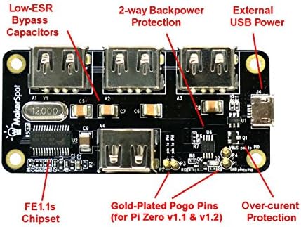Makerspot 4-יציאה כובע רכזת USB הניתנת לערימה עבור Raspberry Pi Zero V1.3 ו- Pi Zero w /2W