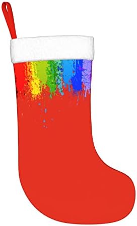 Waymay Rainbow Paint Splatter גרב חג המולד של 18 אינץ 'חג המולד תלוי גרב גרבי חג קלאסי