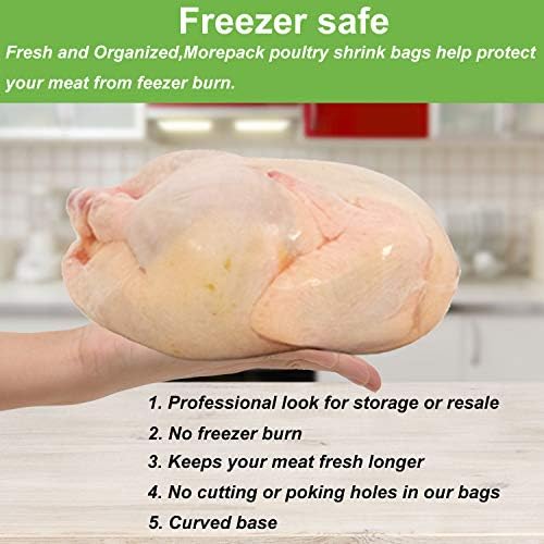 Morepack Poultry Strink שקיות, 30 פאק 13x18 אינץ 'צלול חום עופות מכווץ עטיפת BPA מקפיא חופשי בטוח עם 30 קשרי