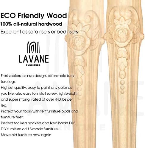 La Vane 30 אינץ ' / 75 סמ רגלי ריהוט מעץ, סט של 4 גילוף עץ מלא בסגנון אירופאי.