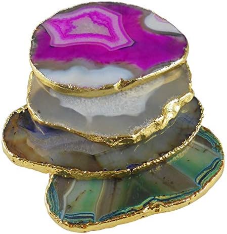 רכבת אבן של Sharvgun Agate עם ציפוי זהב, מחצלת כוס צבע מעורבת 3-4 אינץ ', טבעי אבן יפה גבישים