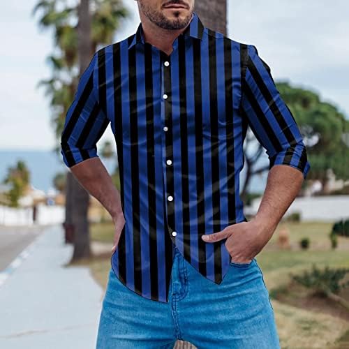 חולצות פסים של ZDDO לגברים כפתור שרוול ארוך למטה חולצה מזדמנת חולצות צווארון חולצות וינטג 'לחוף עבודה