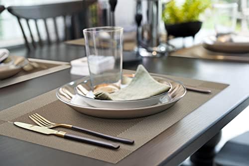 יותר מפיות שולחן אוכל, שטיחי שולחן ויניל עמידים בחום רחיץ לחדר אוכל ומטבח, סט נגד החלקה של 6-חום בהיר
