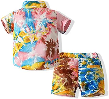 מכנסיים קצרים לתינוק פעוטות מכוונים תלבושת הוואי, קיד תינוקת משאירים חולצת שרוול קצרה פרחונית למעלה+חליפות