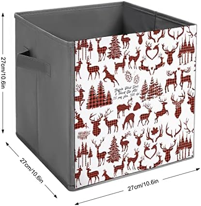 צבי משובץ באפלו קוביות אחסון בדים מתקפלות קופסאות קופסאות אחסון מתקפלות 11 אינץ 'עם ידיות