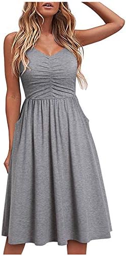 2021 שמלת קיץ לנשים, ספגטי אלגנטי סקסי רצועה ללא שרוולים ללא צוואר V שמלת גודל שמלת חוף חוף שמלה מיני שמלה